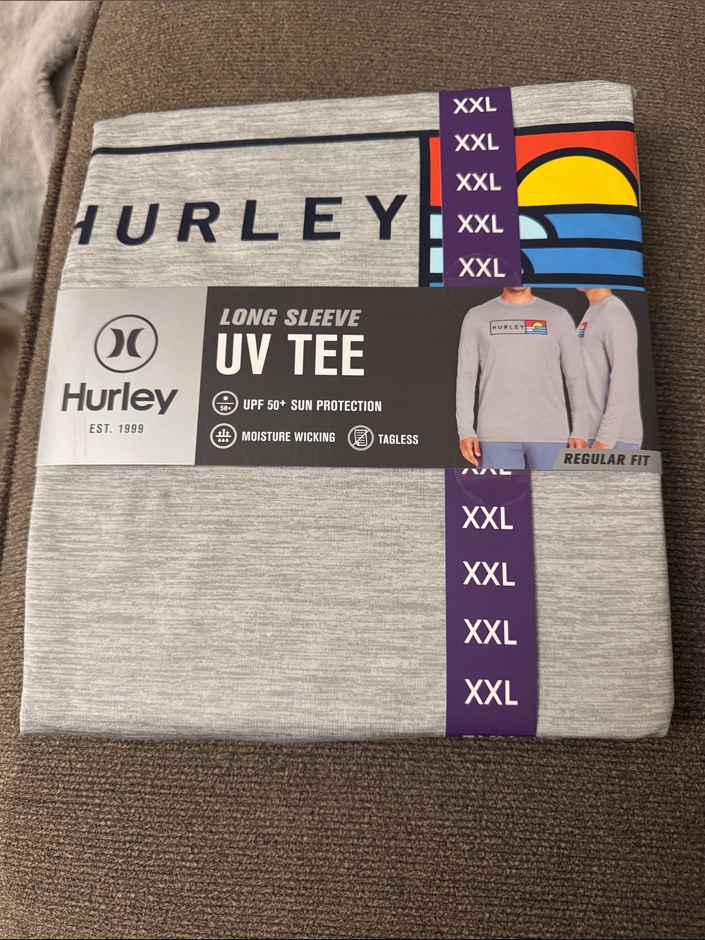 Men’s UV Tee Hurley Heather Gray Tee with Sunset Graphic